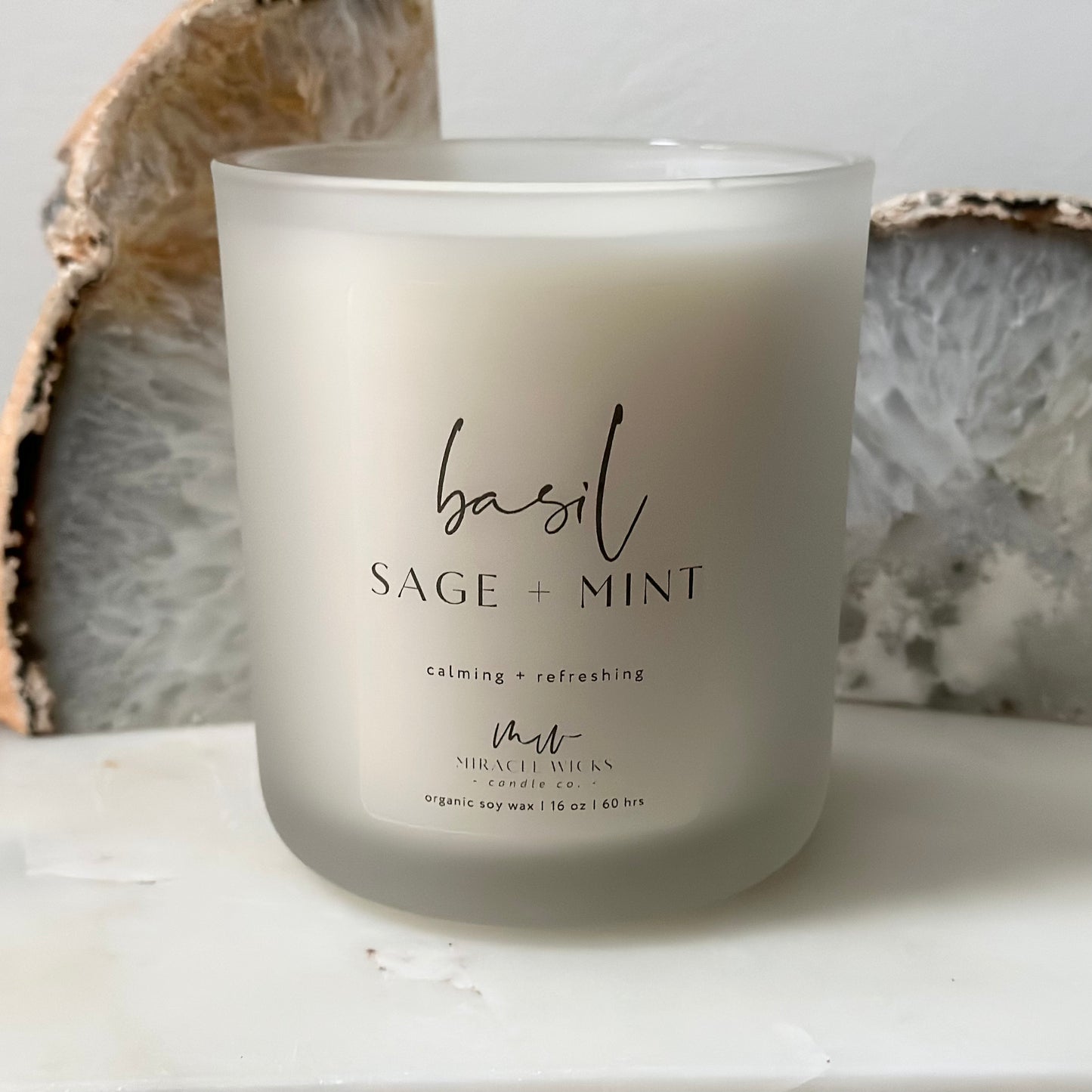 Basil Sage & Mint Candle in Frosted Vessel